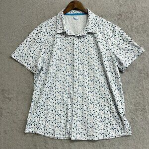 REV Men's XL Short Sleeve Shirt Blue Floral Pattern Polyester & Spandex